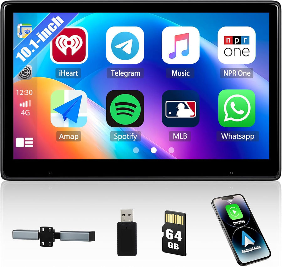 Moniteur D'appuie-tête 10.1 Pouces avec Carplay sans Fil Android Auto, écran Tactile IPS HD Display avec Bluetooth Airplay Super Link Commande Vocale Transmission FM +Carte TF 64G