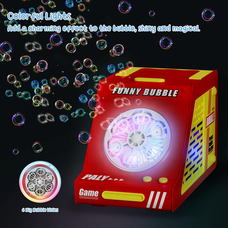 Machine à Bulles Automatique pour Enfants 10000+ Bulles avec 6 Grands Trous, Jouets à Bulles Portable avec Lumières de Couleur