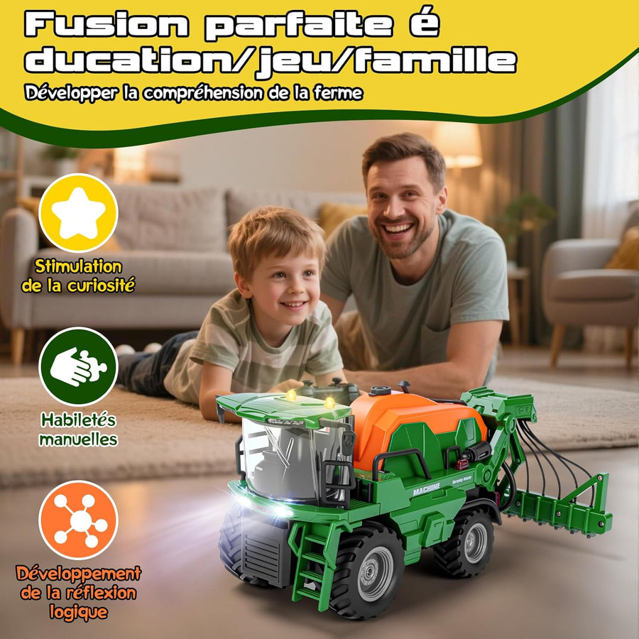 Jouet Tracteur Telecommandé avec Irrigation, Jouet Ferme Voiture Telecommandé avec Lumière et Son