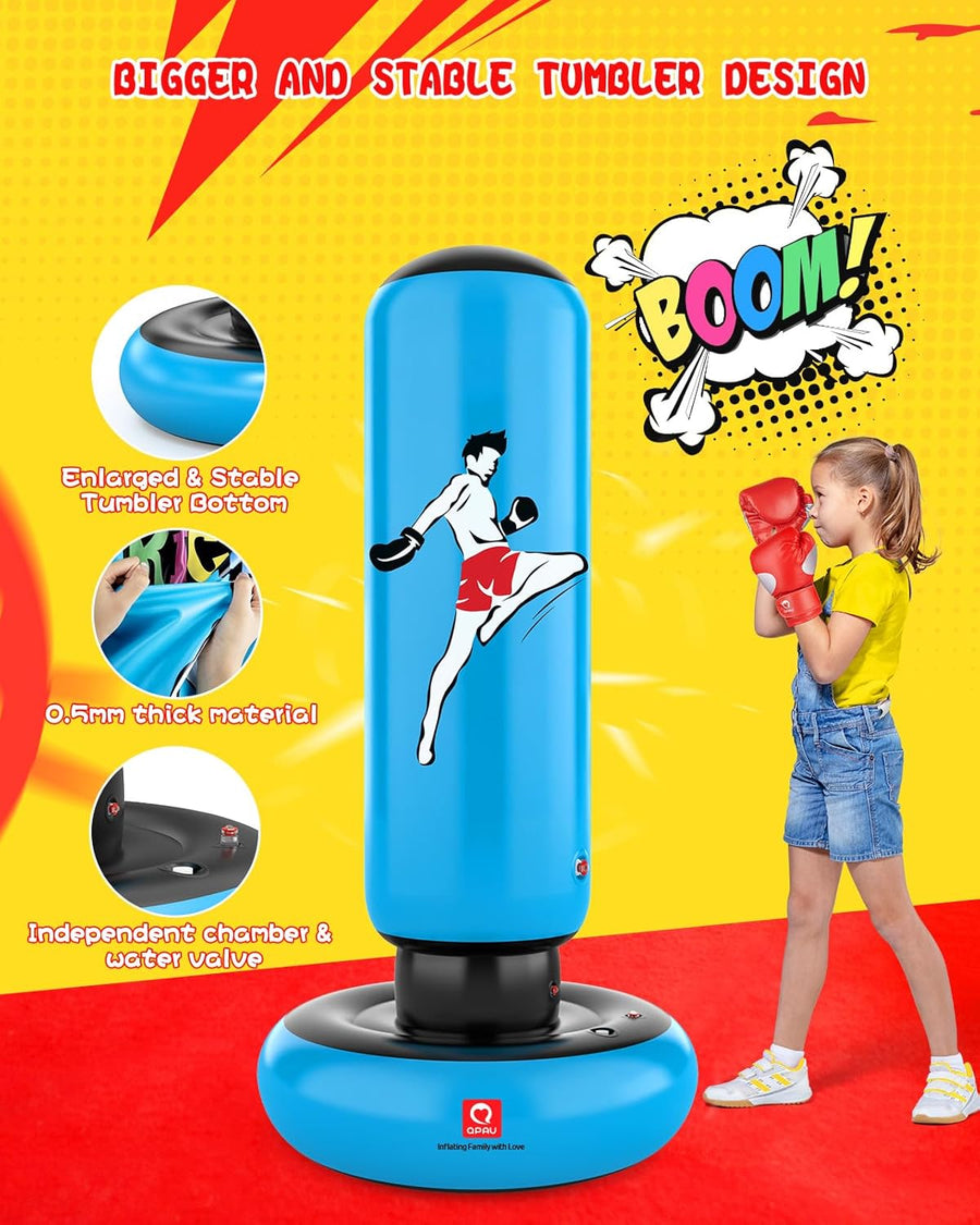 Sac De Frappe pour Enfants avec Gants De Boxe, 66 Pouces Sac De Boxe Gonflable pour Enfants, Cadeaux pour GarçOns Et Filles De 6 à 12 Ans, pour Pratiquer Karaté