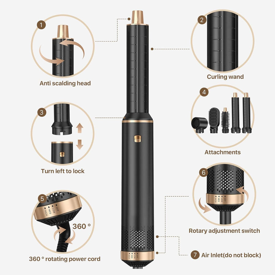Air Brush 5 en 1, Brosse soufflante Sèche-Cheveux Multifonction Avec 3 Temp, Air Chaud Hair Styler pour Femme Sécher Boucler Lisser et Donner du Volume NOIR