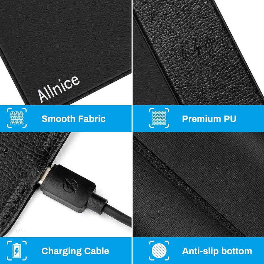 Grand Tapis De Souris Charge Sans Fil Induction Charge Rapide Smartphone Antidérapant NOIR