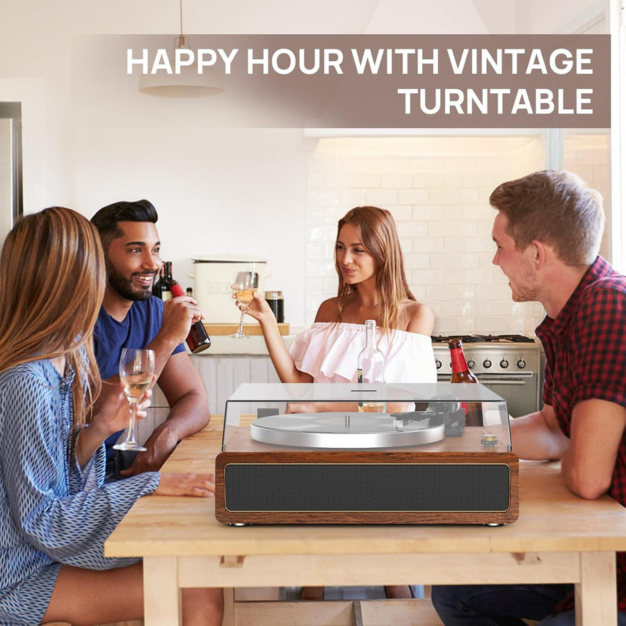 Tourne-disque Haut-parleurs intégrés vinyle tout-en-un prenant en charge la lecture Bluetooth, l'arrêt automatique, la vitesse de 33 et 45 tr/min, la sortie ligne RCA, entrée AUX