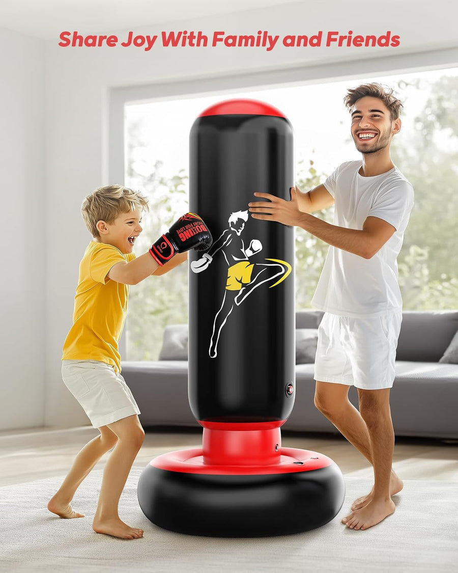 Sac De Frappe pour Enfants avec Gants De Boxe, 66 Pouces Sac De Boxe Gonflable pour Enfants, Cadeaux pour GarçOns Et Filles De 6 à 12 Ans