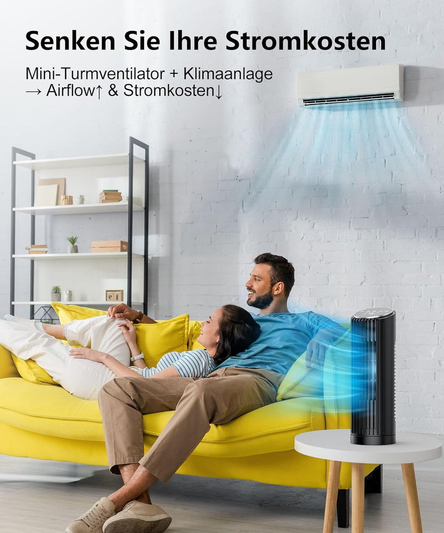 Ventilateur de table 7m/s avec Télécommande Oscillante à 70° 4 vitesses, 4 modes, minuterie de 12 heures