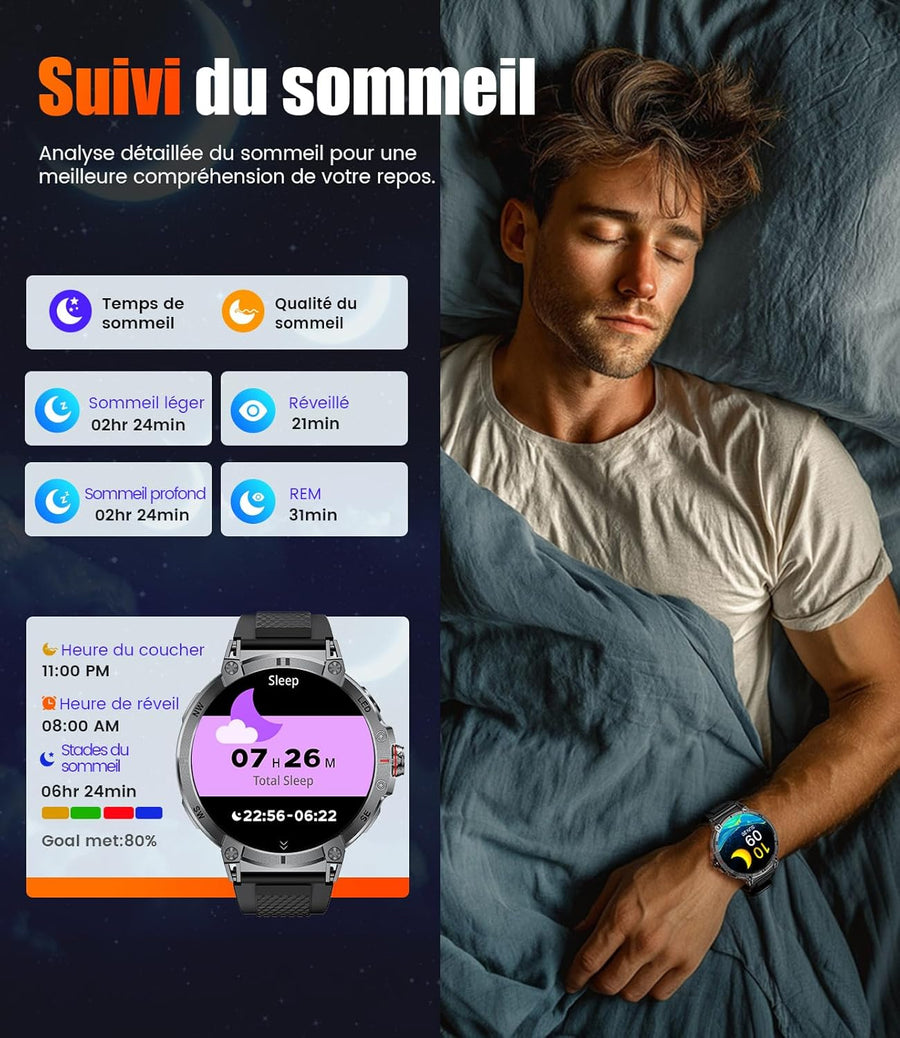 LIGE Montre Connectée Homme avec LED Lampe/1,85'' HD Écran/800mAh, Smartwatch Homme avec Appel Bluetooth,IP68 Étanche 111 Modes Sportifs/Fréquence Cardiaque/SpO2/Suivi du Sommeil Android iOS