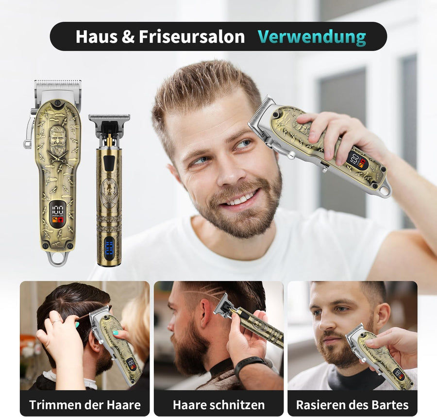 Kit tondeuse à cheveux et tondeuse à barbe, rechargeable par USB, avec 8 peignes guides et écran LED