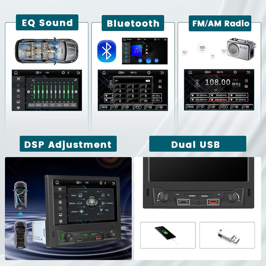 Autoradio 1 Din CarPlay avec Écran Tactile de 8 Pouces, Radio 1DIN avec Carplay Android Auto sans Fil FM AM Dual-USB SWC Mirror Link avec Caméra de Recul + MIC