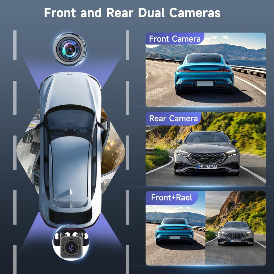 Dashcam Rétroviseur 9.66" 1080P avec 150° Grand Angle, G-Capteur, Enregistrement Boucle, Vision Nocturne, Moniteur Stationnement, Arrière Étanche, avec Carte 64 Go
