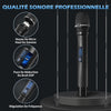 Kit Micro sans Fil UHF Modèle K120 avec 2 Micro Dynamiques en Métal Auto Scan Portée 120m Récepteur Double Canal Idéal pour Chant, Karaoke, Fête BLANC