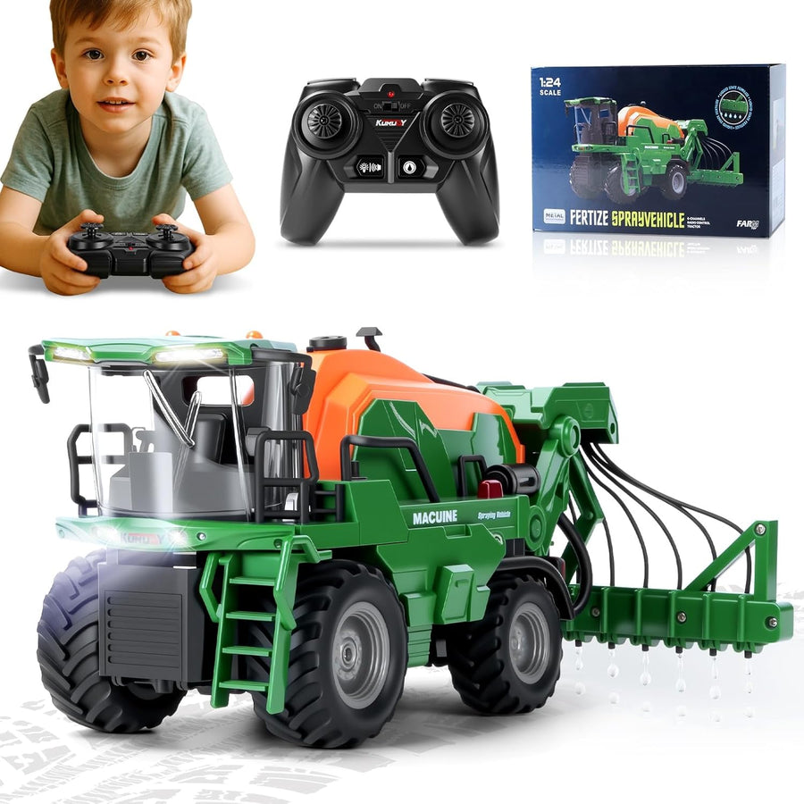Jouet Tracteur Telecommandé avec Irrigation, Jouet Ferme Voiture Telecommandé avec Lumière et Son