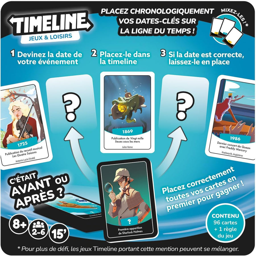 Asmodee - Timeline Jeux & Loisirs - Jeu de Société Culturel pour Enfants dès 8 Ans - Jeu de Cartes Familial - Devinez Les Dates des Evènements - 2 à 6 Joueurs