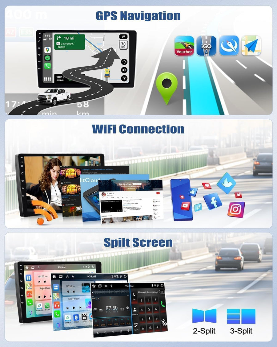 Autoradio 4Go+64Go pour Mercedes Benz Classe C W203,W209 C180, C200(2005-2009),Wireless Carplay Android Auto, 9 Pouces 2 Din Bluetooth 5.0/GPS/WiFi /32EQ DSP+MIC