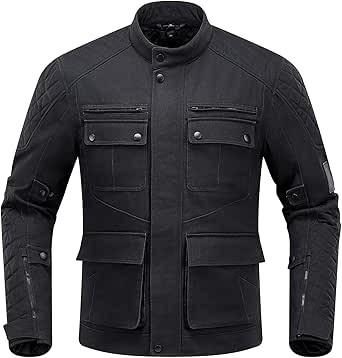 Veste Moto Hommes Taille L Hiver Protection CE Doublure Amovible Équipement de Protection Vintage Décontracté Moto NOIR