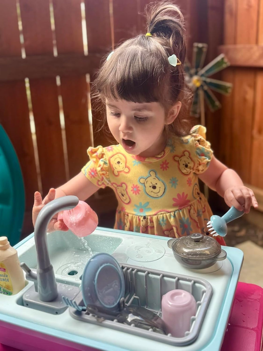 Jouets d'Évier De Cuisine avec Eau Courante, Couleurs Changeantes Vaisselle, Recyclage de l'eau ROSE