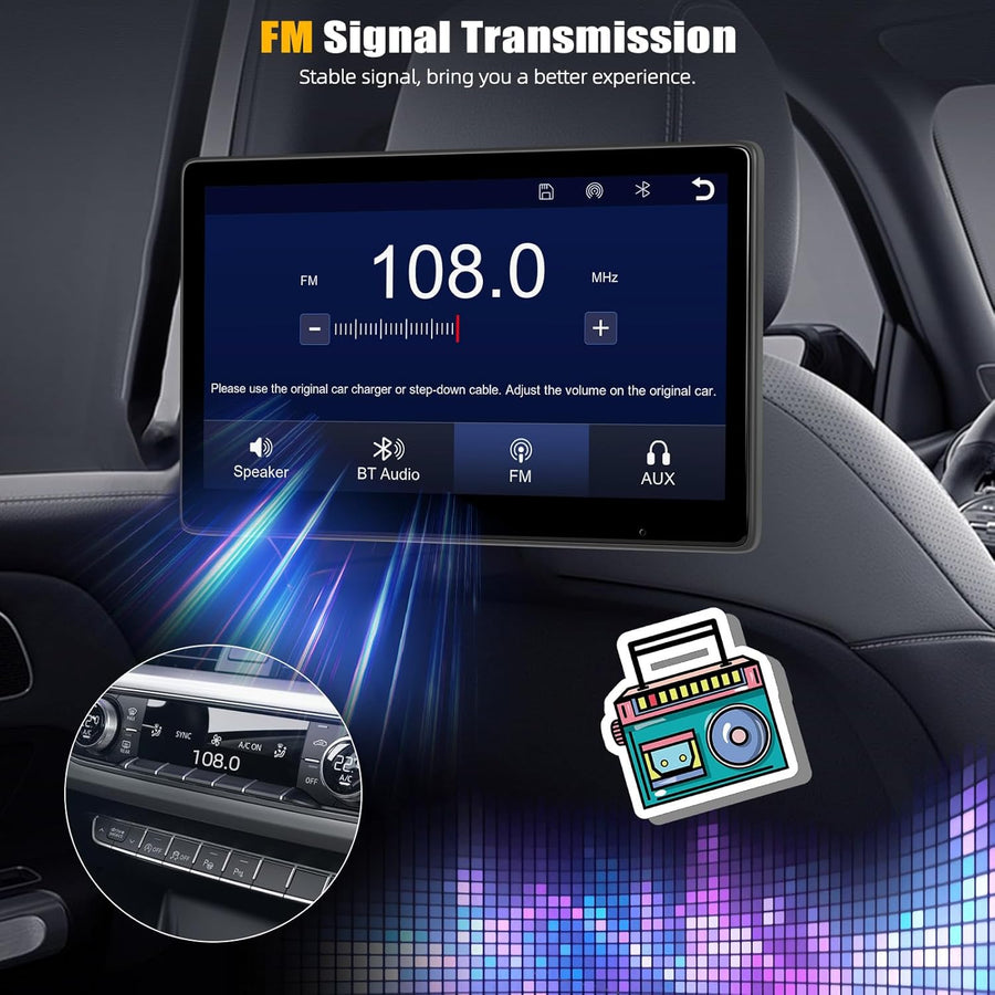 Moniteur D'appuie-tête 10.1 Pouces avec Carplay sans Fil Android Auto, écran Tactile IPS HD Display avec Bluetooth Airplay Super Link Commande Vocale Transmission FM +Carte TF 64G
