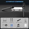 Kit Micro sans Fil UHF Modèle K120 avec 2 Micro Dynamiques en Métal Auto Scan Portée 120m Récepteur Double Canal Idéal pour Chant, Karaoke, Fête BLANC