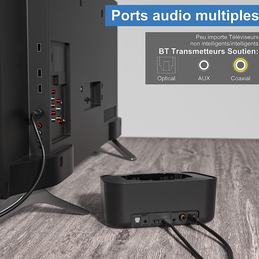 Casque Bluetooth Sans Fil TV Transmetteur Socle Chargement Autonomie 50H Longue Portée NOIR
