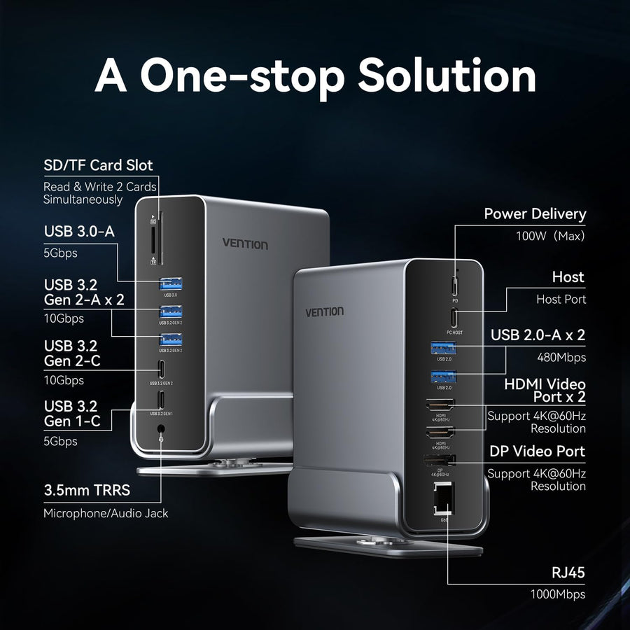 Station d'accueil 15-en-1 pour Configuration à Deux moniteurs,Triple Affichage,Portable Dock Type C Thunderbolt 4,Double 4K@60Hz HDMI,4K@60Hz DP,100W PD,USB 10Gbps,RJ45,Audio,SD/TF