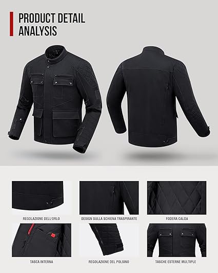 Veste Moto Hommes Taille L Hiver Protection CE Doublure Amovible Équipement de Protection Vintage Décontracté Moto NOIR