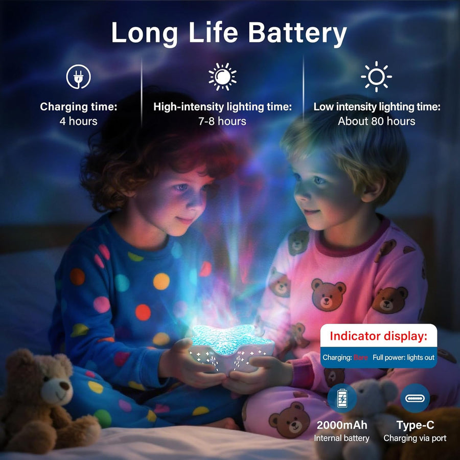 Projecteur de ciel étoilé à LED avec effet aurore - Lampe lumière polaire pour enfants et adultes - Veilleuse à vagues d'eau avec intensité variable en continu - Projecteur étoile de mer