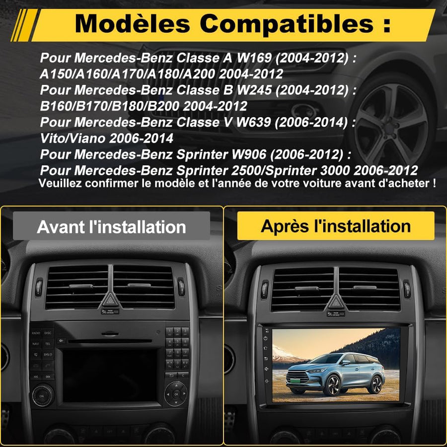 Autoradio 6Go+128Go Android 13 pour Mercedes-Benz Vito Viano Sprinter W639/Classe B W245 W169 avec 4G Carplay 9 Pouces Écran Tactile avec GPS Android Auto/WiFi/RDS/FM/SWC/Aide au Parking