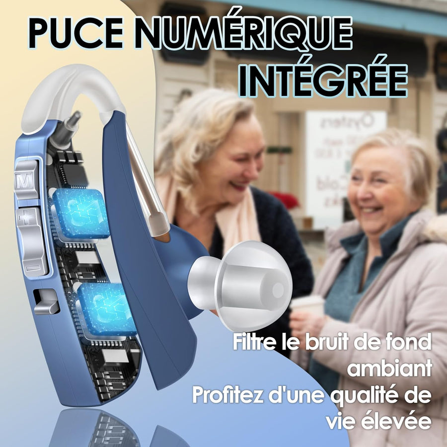 Aide auditive Dispositif intelligent de réduction du bruit chargé avec la dernière puce intelligente avec boîtier de charge à main