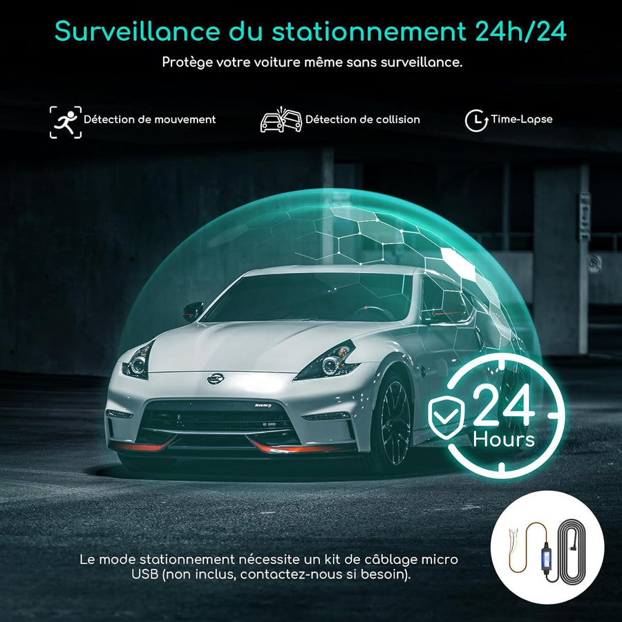 Dashcam 4K Voiture avec GPS, Wi-FI, Dashcam Voiture Avant Intérieur 2,5K 1080P, Vision Nocturne Infrarouge, supercondensateur, accéléromètre, Mode stationnement, Enregistrement en Boucle