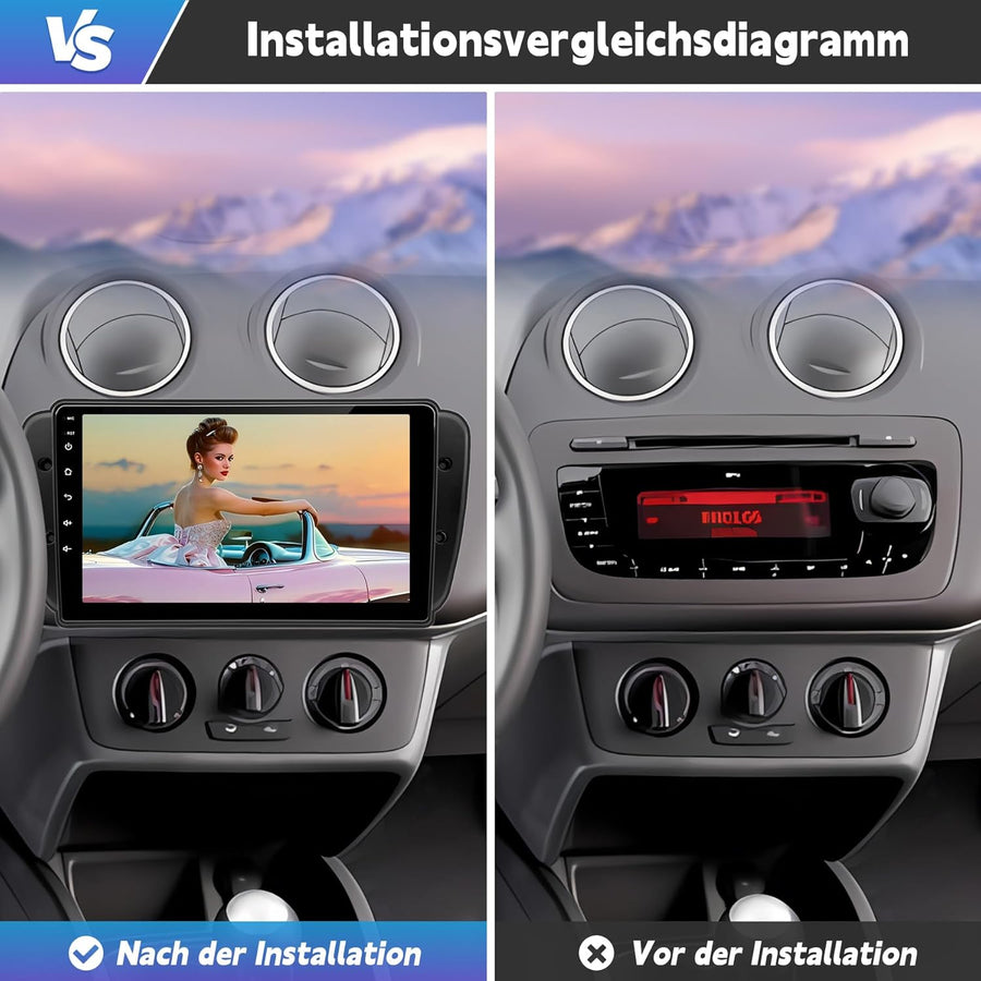 Autoradio pour Seat Ibiza 6J 2009–2013 | Écran Tactile Android 13 de 9 Pouces | CarPlay/Android Auto sans Fil | Navigation GPS + Caméra de recul HD | 2G+64G | BT 5.0/Wi-FI/Contrôle Vocal