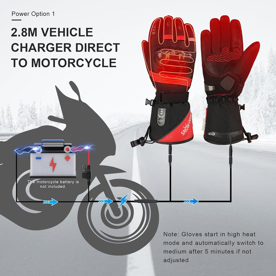 Gants Chauffants pour Moto, Interrupteur À Double Voltage, Batterie 3000mAh Ou Câble De Charge 12V Moto, Étanches Taille L
