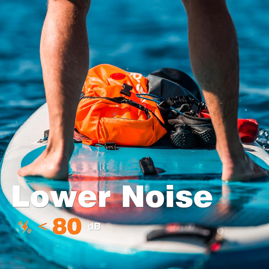 Pompe électrique pour SUP 20PSI - Pompe à double moteur pour planche de paddle gonflable avec arrêt automatique, adaptateur 12V pour voiture, pour paddle boards, kayaks et bateaux - Pompe portable