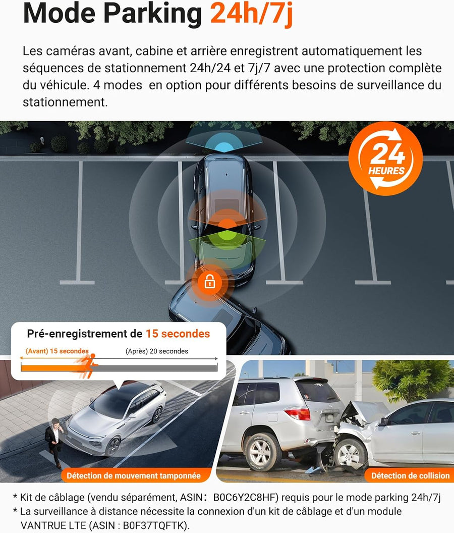 N4 Pro S 3 STARVIS 2 Dashcam Voiture 4K+ 1080P+ 1440P WiFi 5G WiFi PlatePix™ Caméra embarquée Infrarouge GPS 360°HDR Mode Parking Tampon,Commande Vocale en français, LTE Optionel, Max 1To