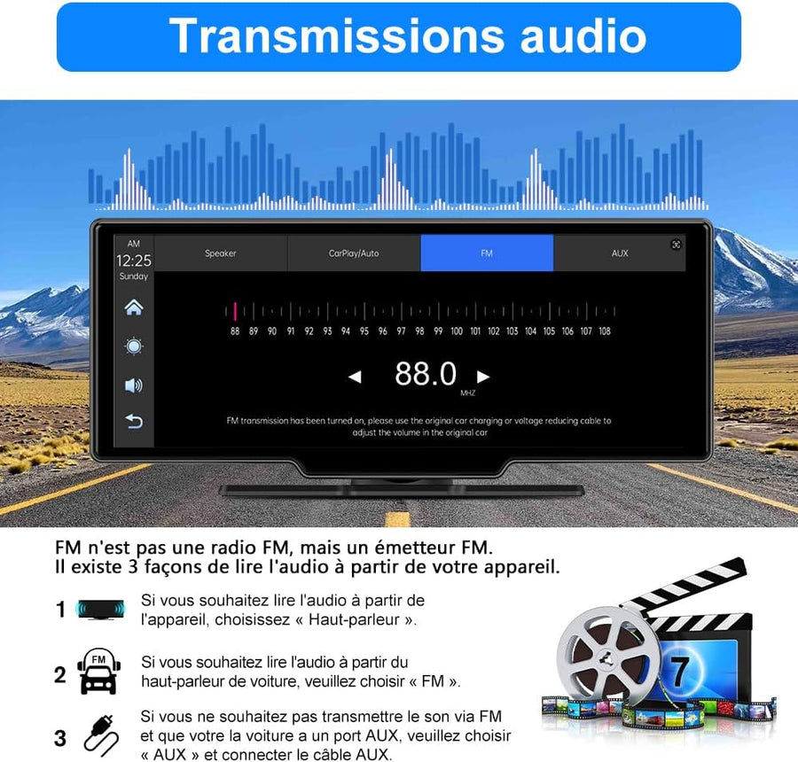 Carplay Voiture & Android Auto,10,26” Écran Carplay avec Dashcam Avant 4K, Caméra Arrière 1080P Inclus, Commande Vocale, BT/GPS/FM/AUX