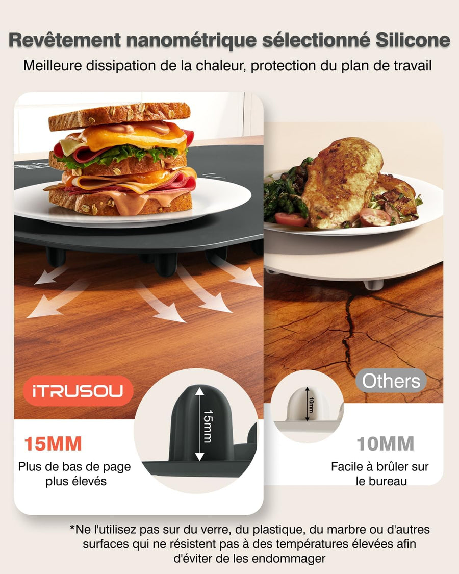 Plaque chauffante pour aliments, Réchauffeur d'aliments Chauffage sur toute la surface, contrôle de la température réglable