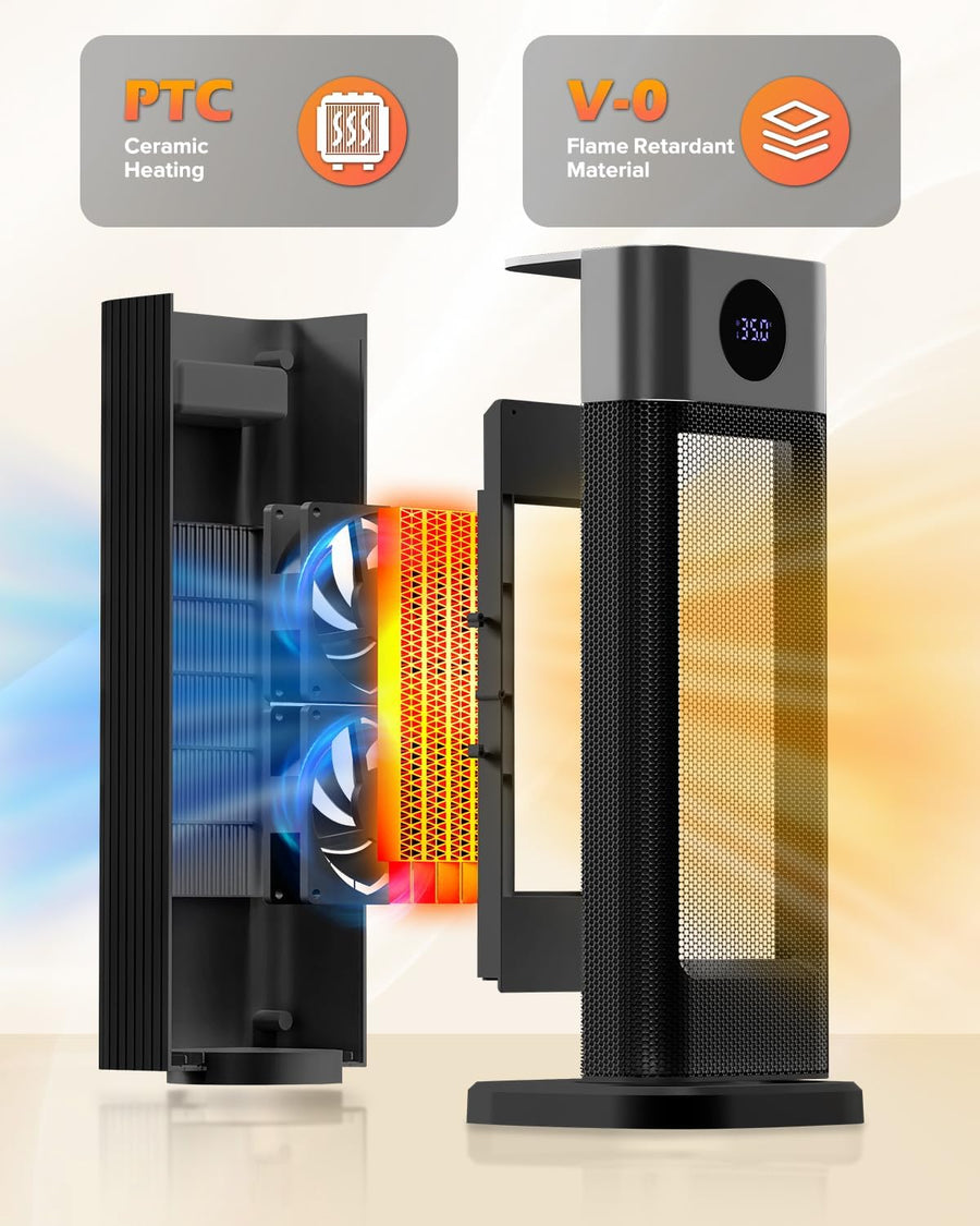 Chauffage d'appoint Electrique 2000W, Radiateur Soufflant céramique avec 70°Oscillation, 4 Modes, Thermostat, Minuterie 12H, Télécommande, Chauffage Soufflant pour Chambre Maison Intérieur