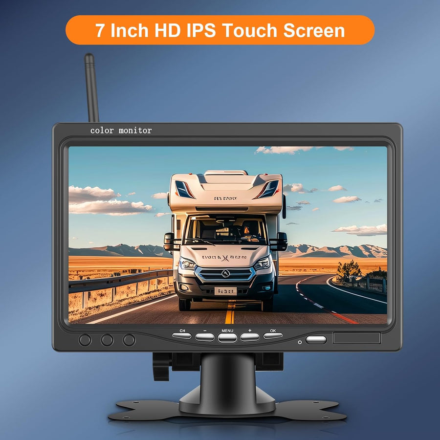 Kit de Caméra de Recul sans Fil IPS HD 7 Pouces avec Caméras, Caméra de Recul avec BSD Étanchéité IP68 Vision Nocturne Super Grand Angle pour 12V-36VV