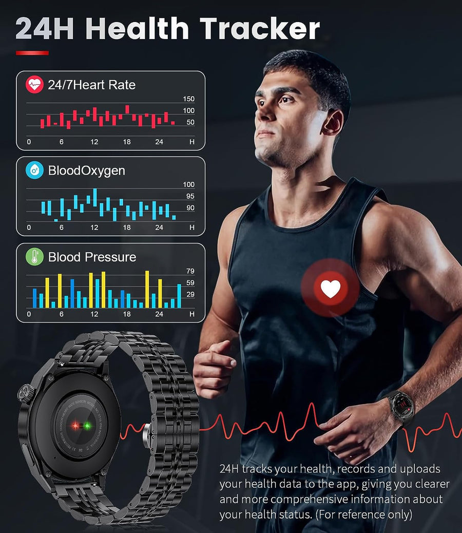 Montre Connectée Appels Bluetooth Assistant Vocal Intégré Ecran 1,39" Etanche Tracker NOIR