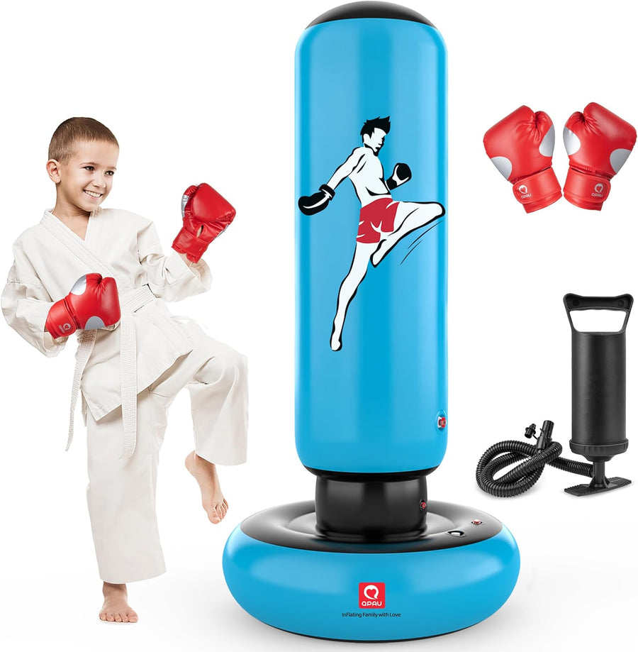 Sac De Frappe pour Enfants avec Gants De Boxe, 66 Pouces Sac De Boxe Gonflable pour Enfants, Cadeaux pour GarçOns Et Filles De 6 à 12 Ans, pour Pratiquer Karaté