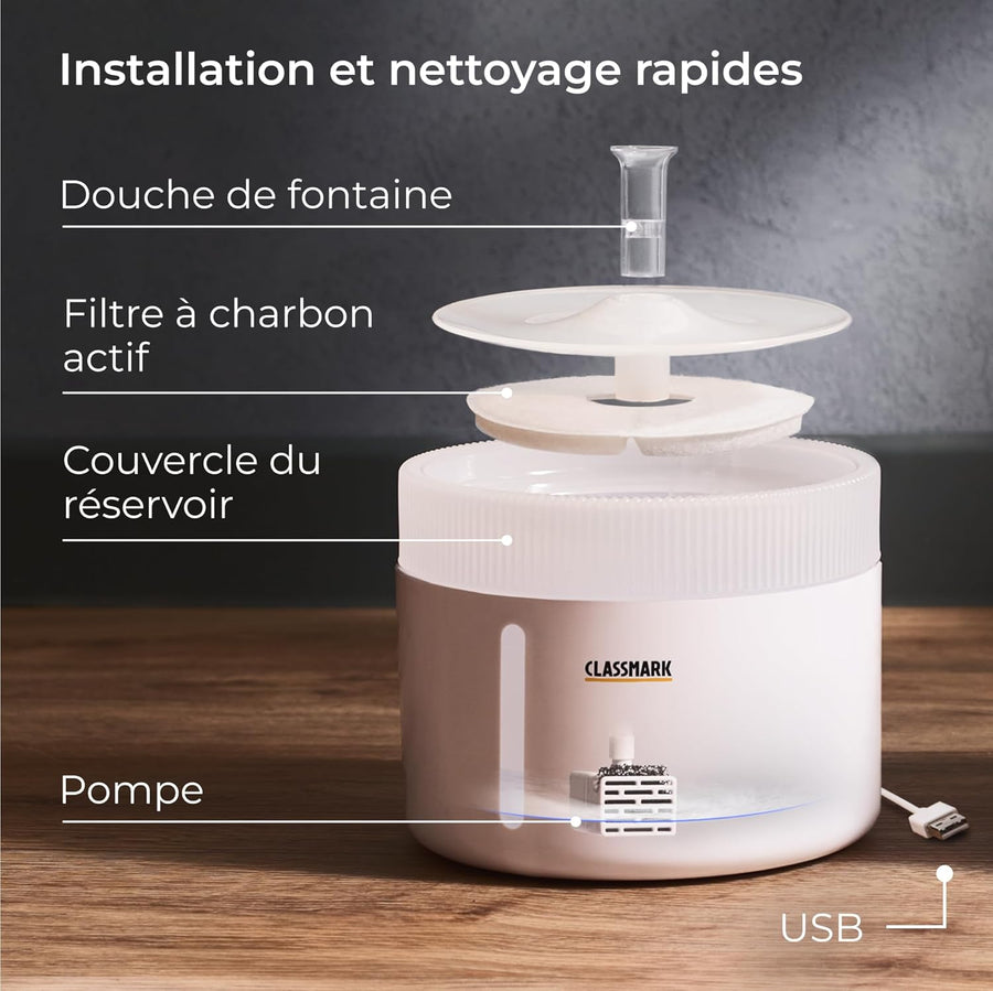 Fontaine a Eau Chat 2L Distributeur Eau Chat Couches de filtrage BLANC