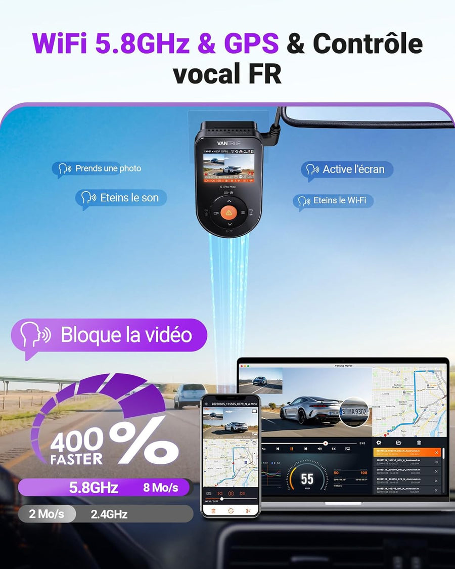 Dashcam Voiture S1 Pro Max 4K+2.5K Starvis 2 Avant et Arrière, Caméra embarquée 5G Wi-FI Dash Cam GPS 360°HDR Tampon Surveillance de stationnement,Contrôle Vocal FrançaisLTE en Option Max 1To