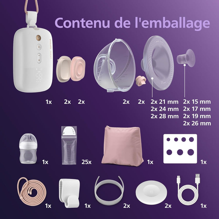 Philips Avent Kit Tire-lait électrique moteur de qualité hospitalière, imite le rythme de succion de bébé, jusqu'à 85 aspirations par min, 6 téterelles et 8 inserts, SCD553/11