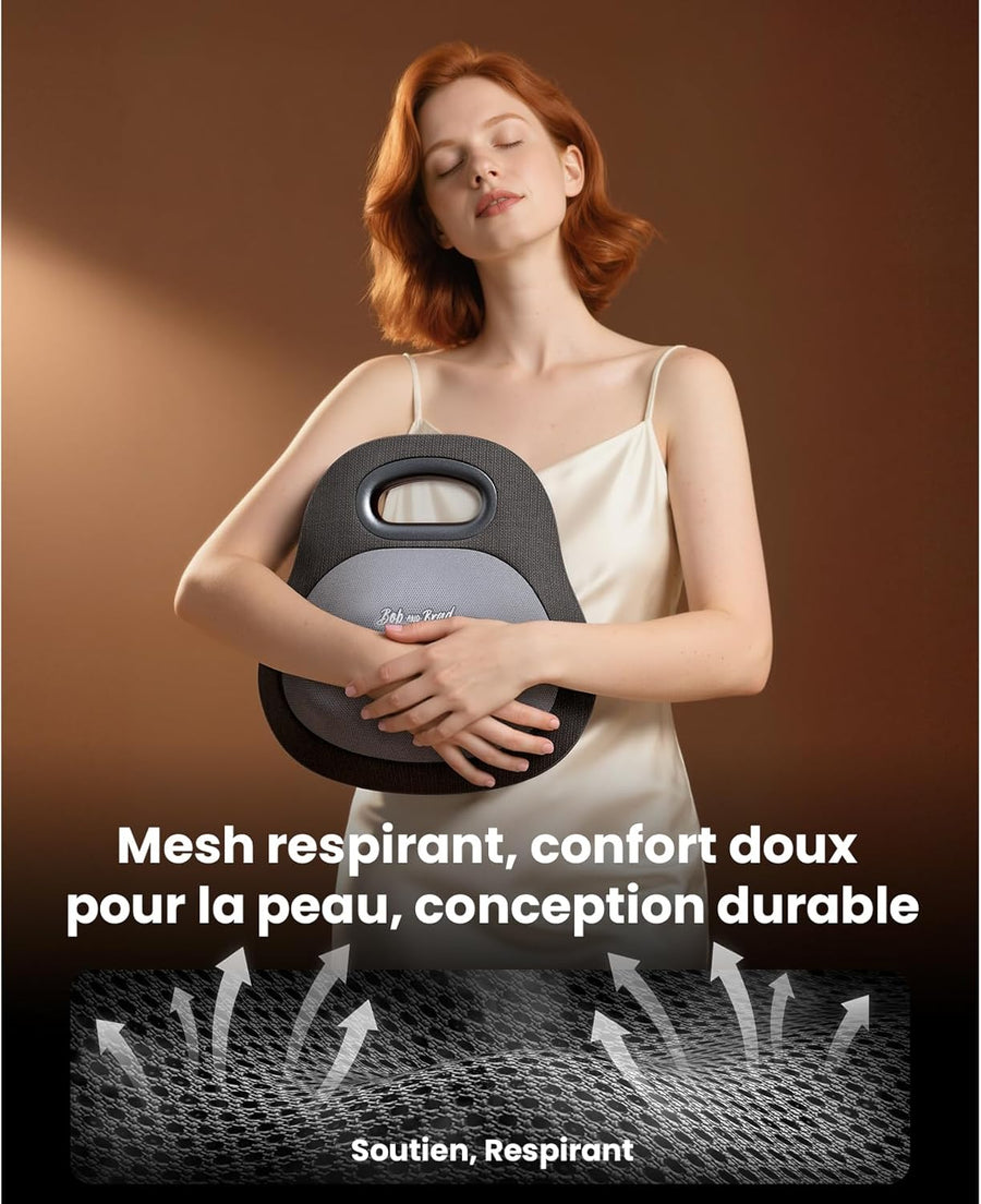 Masseur Dos et Cervicales avec Chaleur pour Soulagement Douleur, EZBack Go Massage Shiatsu 4D Tissus Profonds, Coussin Massant avec Poignée Bureau et Maison