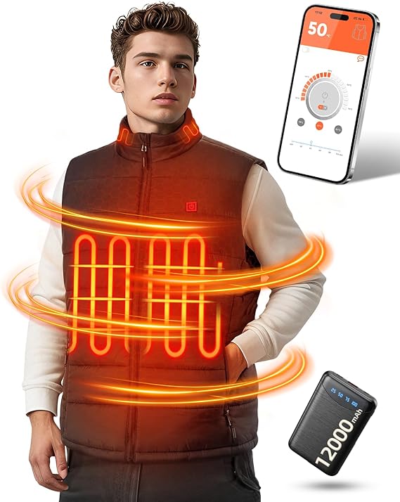 Gilet Chauffant Sans Manche Hiver Double Contrôle Prise USB Batterie Incluse 12000mAh Taille L