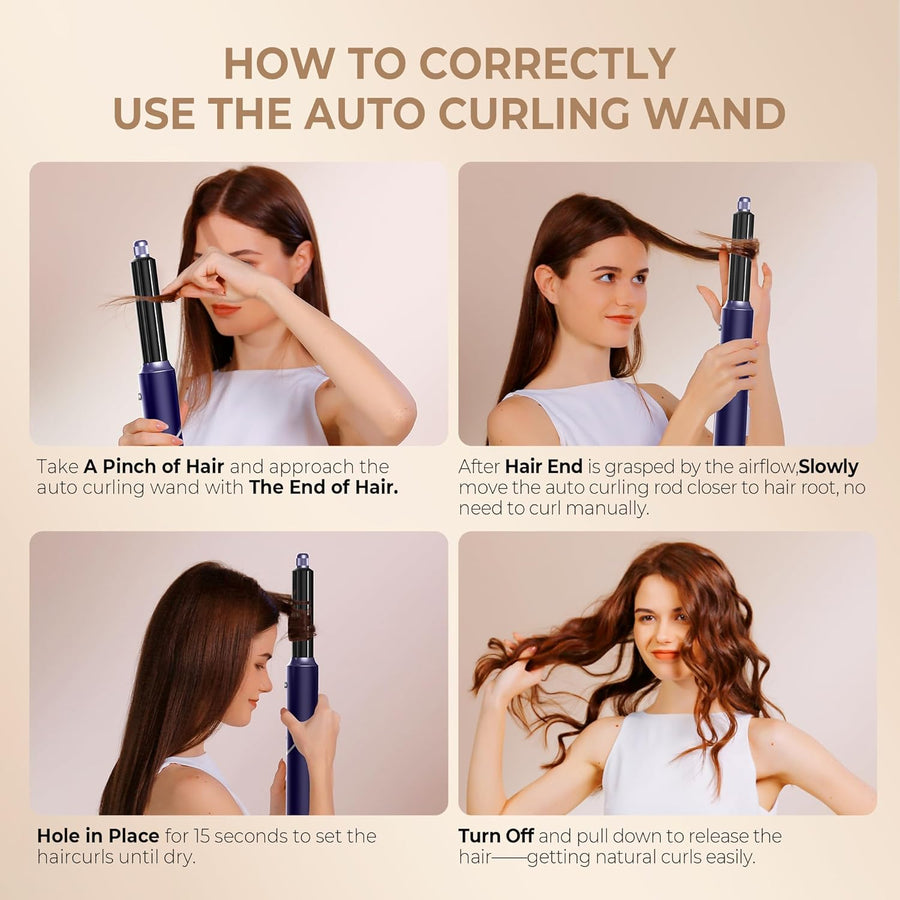 Air Brush Styler 5en1 Brosse Soufflante Chauffante Brushing Sèche-Cheveux Ionique Boucleur a Cheveux à Air Brosse à Lissante Embout de Sèche-cheveux Ensemble de Coiffure VIOLET