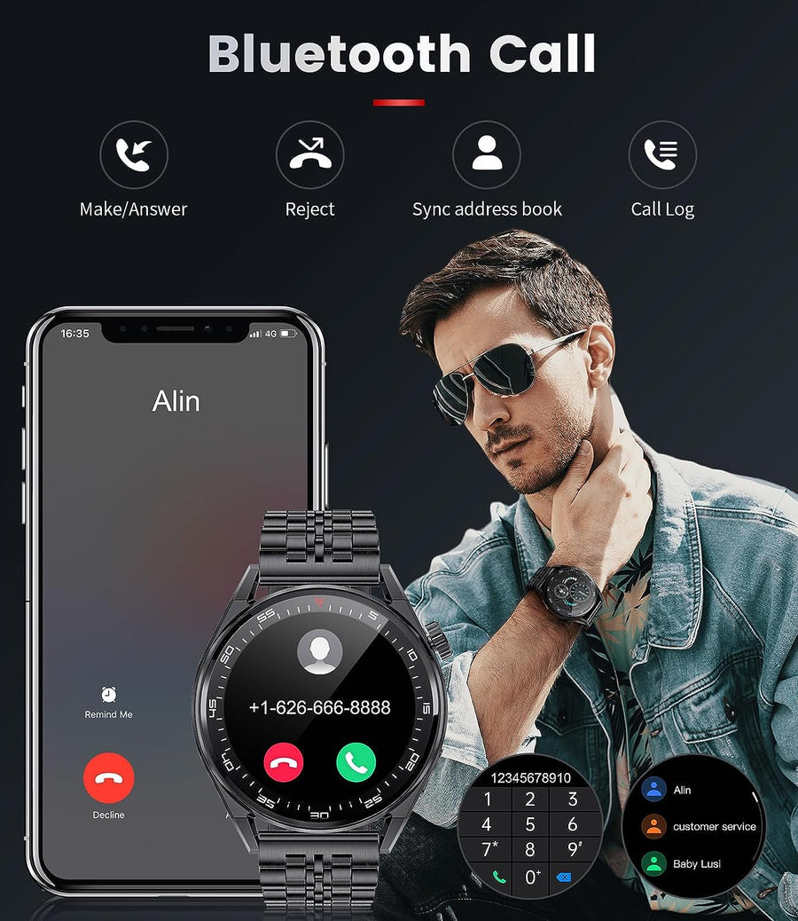 Montre Connectée Appels Bluetooth Assistant Vocal Intégré Ecran 1,39" Etanche Tracker NOIR