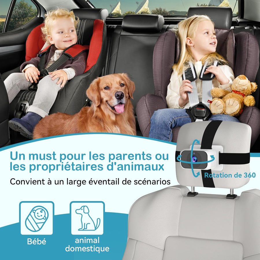 Caméra Voiture Bébé pour 2 Enfants : Écran IPS 7 Pouces avec Deux Caméras pour Siège Auto, Écran Partagé, Vision Nocturne, HD 1080P - Caméra Arrière Facile à Installer