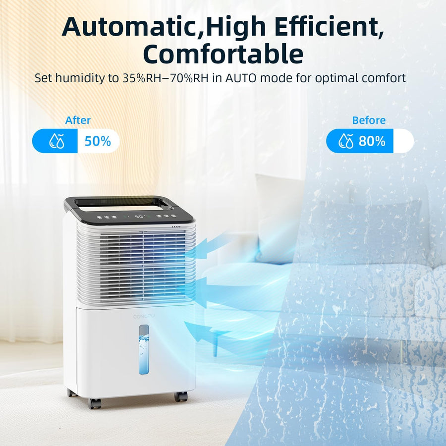 Déshumidificateur d'Air 16L/jour Ultra-silencieux, Contrôle Central Intelligent, Mode AUTO, Indicateur d'humidité, Minuterie 24H, Plus Puissant, Plus Efficace