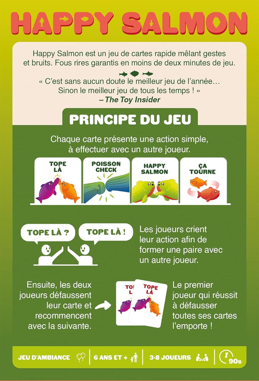 Asmodee - HAPPY SALMON - Jeu de Société d'Ambiance pour Adultes & Enfants dès 6 Ans - Jeu de Cartes Rapide & Drôle avec Gestes & Bruits - 3 à 8 Joueurs