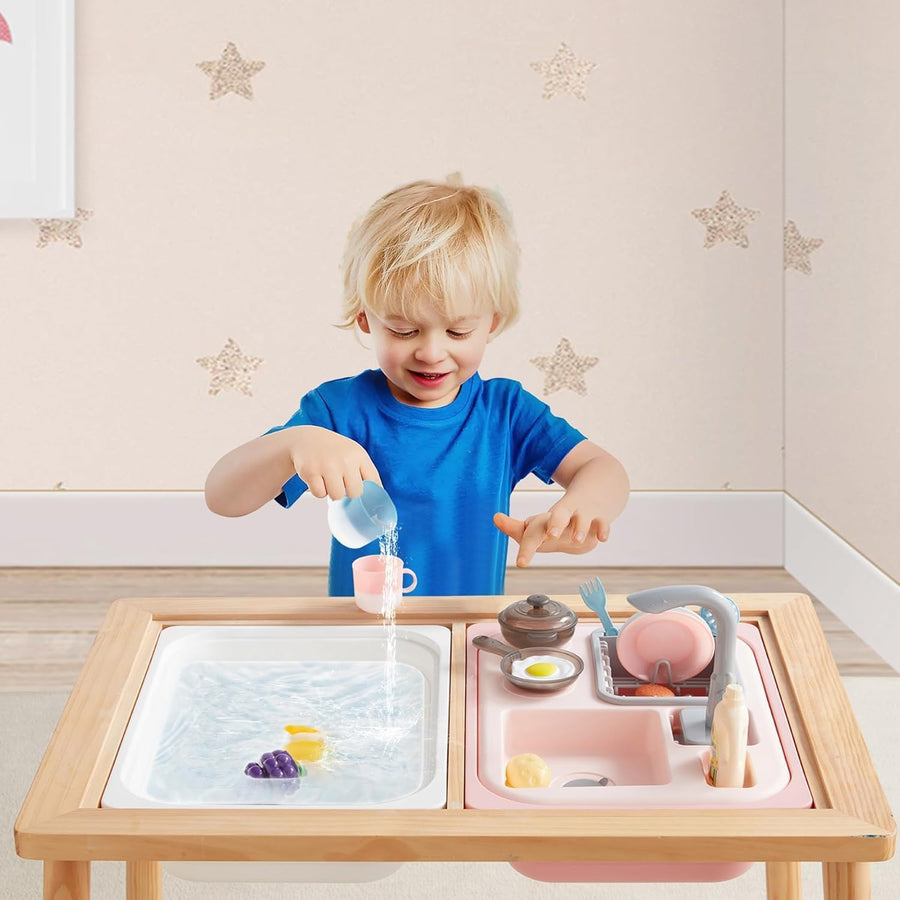 Jouets d'Évier De Cuisine avec Eau Courante, Couleurs Changeantes Vaisselle, Recyclage de l'eau ROSE