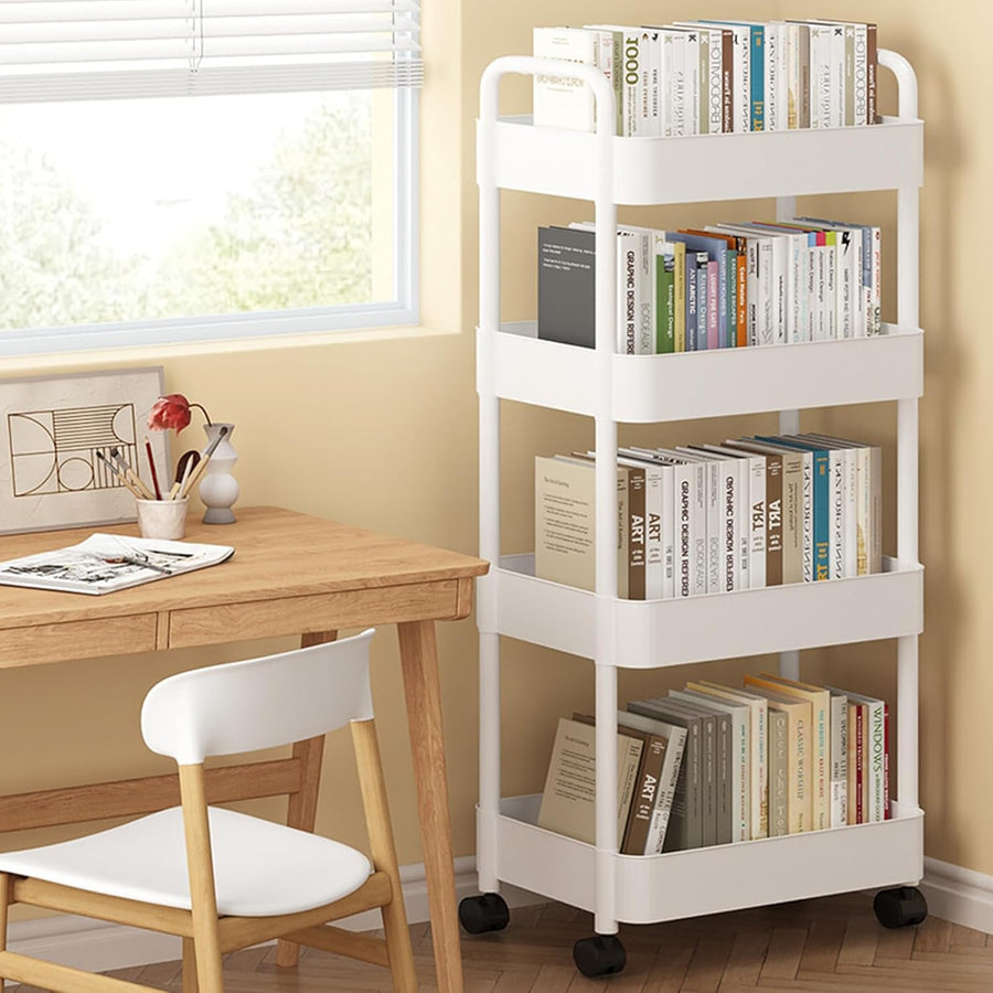 Chariot de Cuisine avec roulettes à 4 étages Chariot de Rangement Multifonction pour Cuisine, Maquillage, Salle de Bain, Bureau BLANC